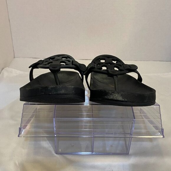 Tory Burch Miller Cloud Leather Logo Thong Sandals Black Slip-On Slides 8 - Picture 2 of 11